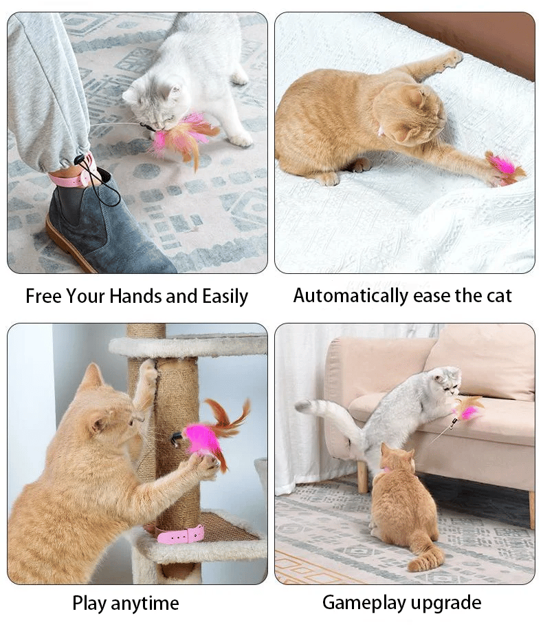 Free hands collar cat teaser stick