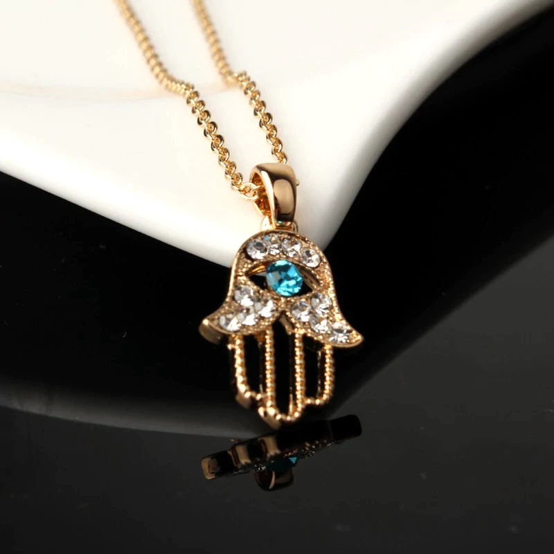 Elegant Crystal Hand Of Hamsa Necklace