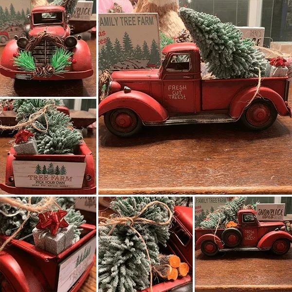 🎁 Christmas Gift 🚚🎄 Red Farm Truck Christmas Decor.