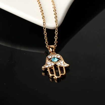 Elegant Crystal Hand Of Hamsa Necklace