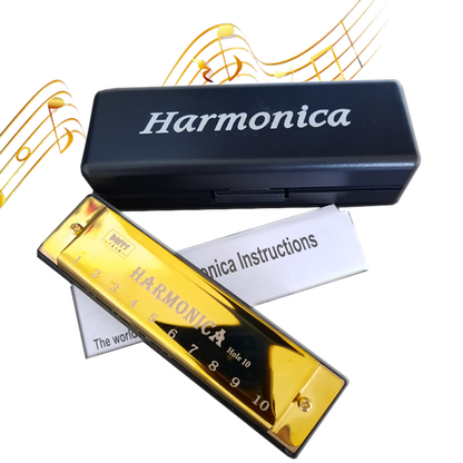 Duvely™  Golden Harmonica With Case