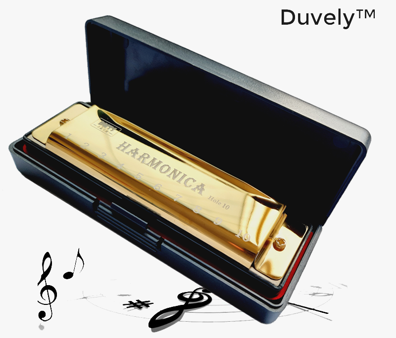 Duvely™  Golden Harmonica With Case