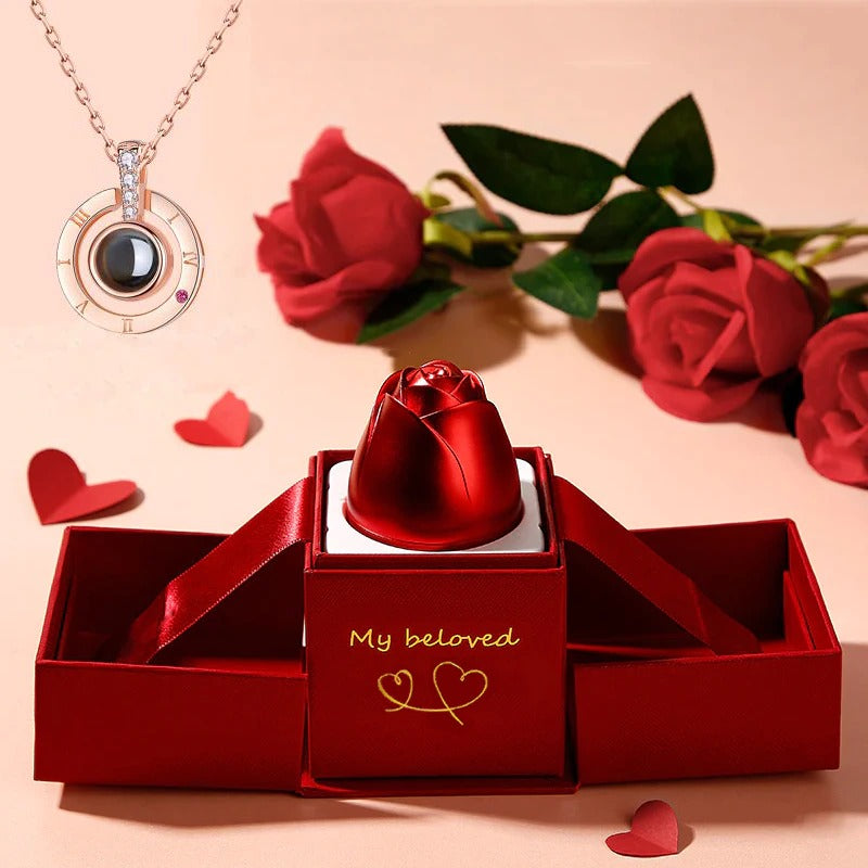 "I Love You" Roses Bloom Necklace in 100 Languages Gift Set
