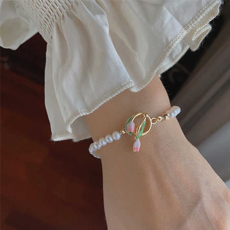 😍Temperament bracelet of tulips with pearl and flower 🌷✨